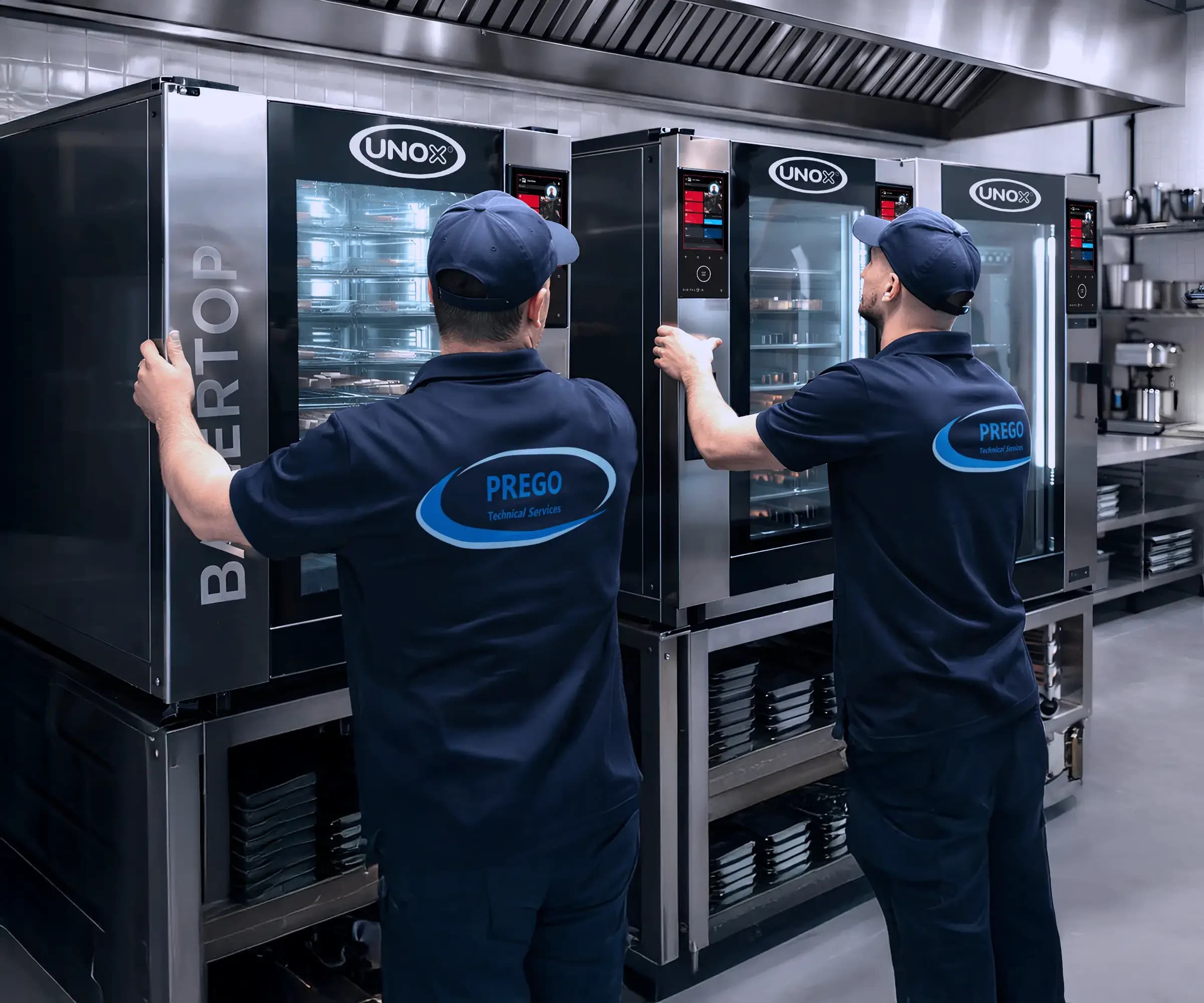 Prego engineers carrying out a commercial kitchen installation